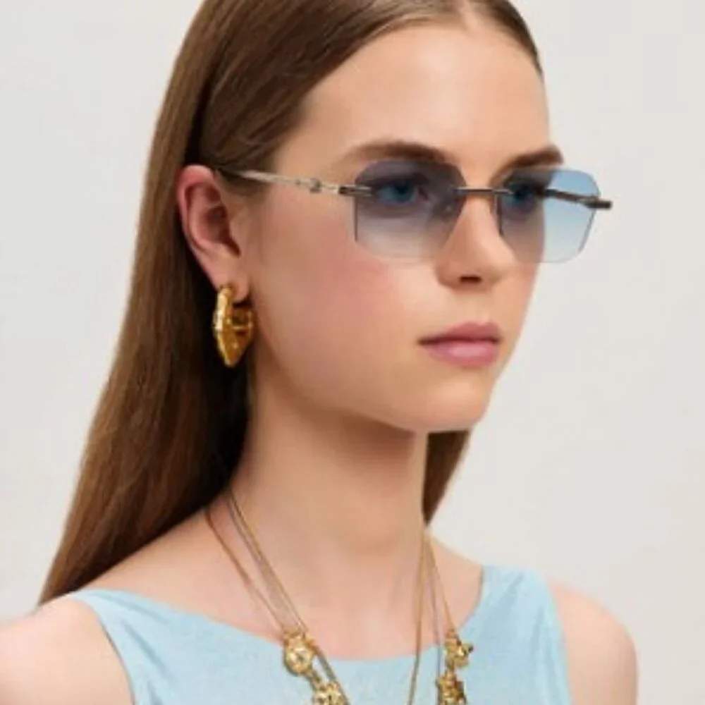 Palm Angels PERI10G QUARTZ 7644 Sunglasses Gold Geometric Frame, Blue Lenses